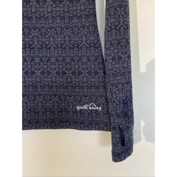 Eddie Bauer‎ Black/Gray Fair Isle Allover Geometric Zip Pullover Womens Medium - Picture 2 of 7